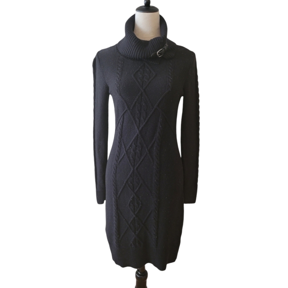 WHBM Black Cable Knit Sweater Dress Size Small